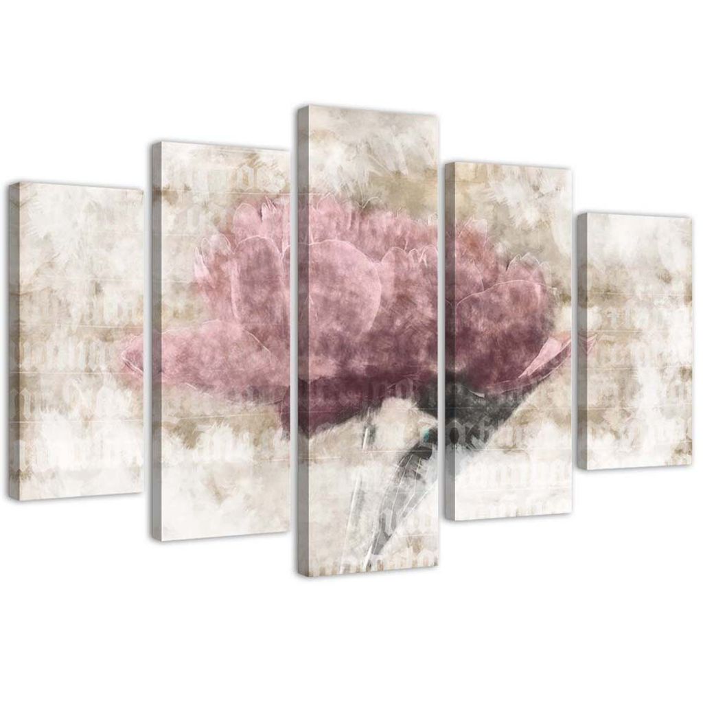 5-teiliges leinwandbild pastellblume 200x100 cm Feeby beige wandbild bereit zum aufhängen