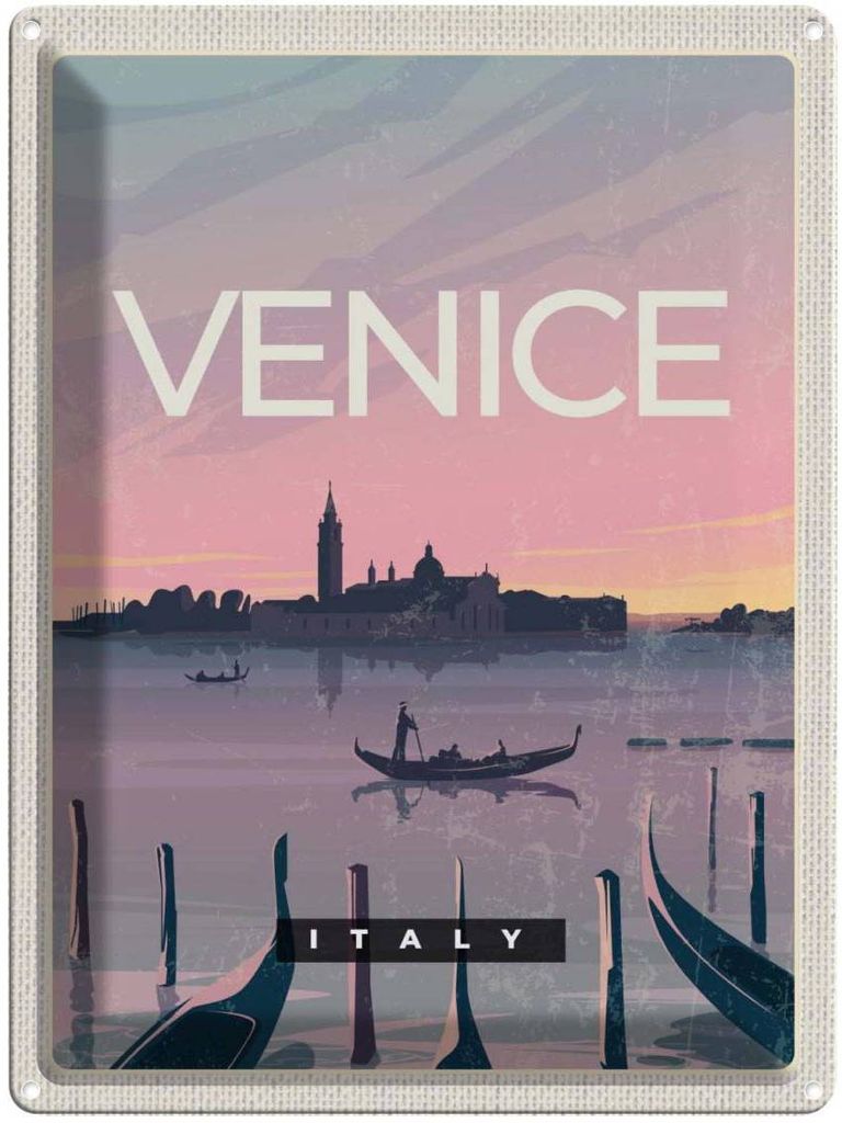 vianmo Blechschild 40x30 cm Venice Italy Urlaub Boot malerisches Bild Bildmotiv Reisemotiv Abenteuer Reisen Europa