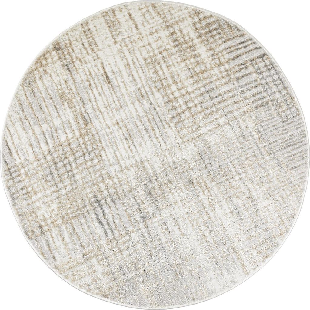 Teppich Wohnzimmer Schlafzimmer - 120x120 cm - Rund - Creme - Waschbar - Runder Teppich Moderner - Venedig