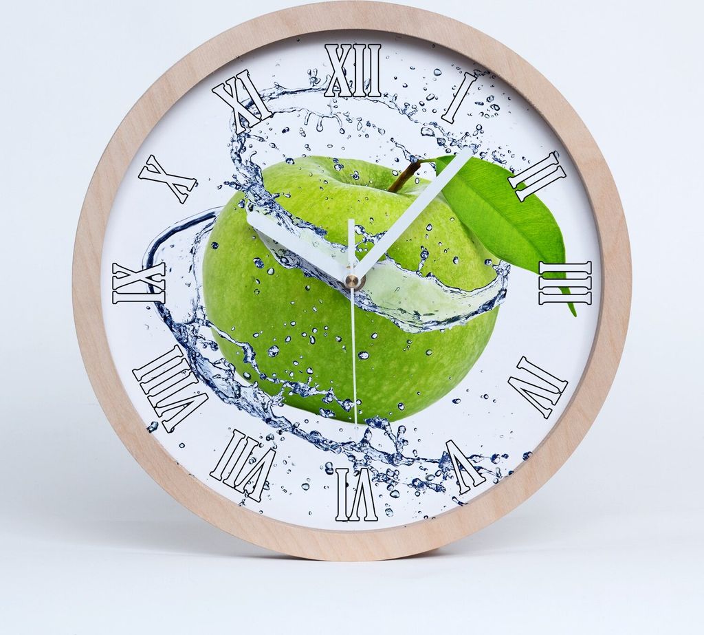 Holzuhr 20fi cm wanduhr - weiße Spitzen - grüner Apfel