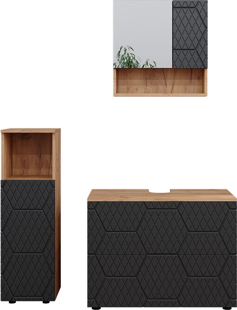 Badmöbel-Set Vicco Irma Anthrazit mit Wabenstruktur 3 Teile, mit Midischrank, Model 47180
