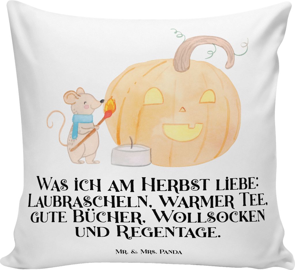 Mr. & Mrs. Panda Sofakissen Kürbis Maus - Weiß - Geschenk, Halloween Deko, Kissen 40x40, Kerzen, Trick Or Treat, bedruckt, für couch, Dekoration...