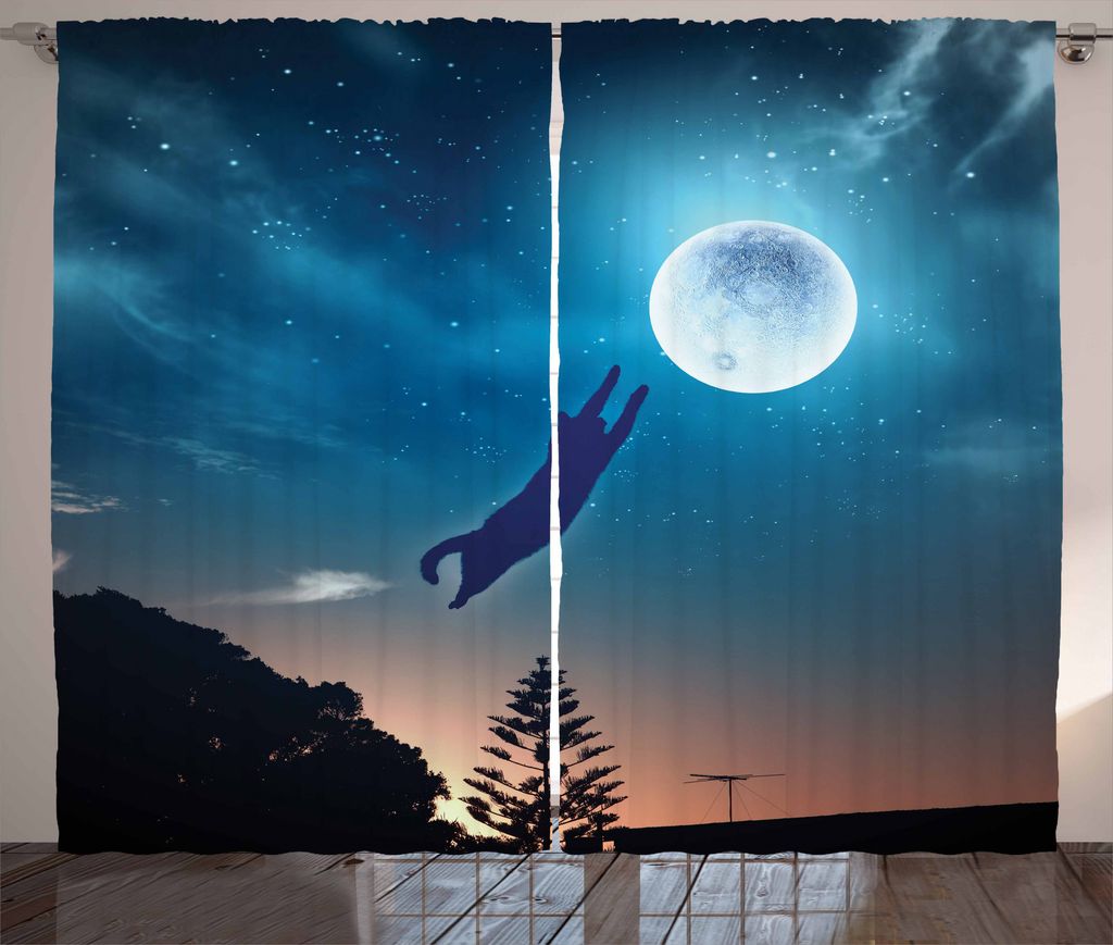 ABAKUHAUS Humor Rustikaler Vorhang, Katze Fang Mond Sterne, Wohnzimmer Universalband Gardinen mit Schlaufen und Haken, 280 x 225 cm, Magenta Blau