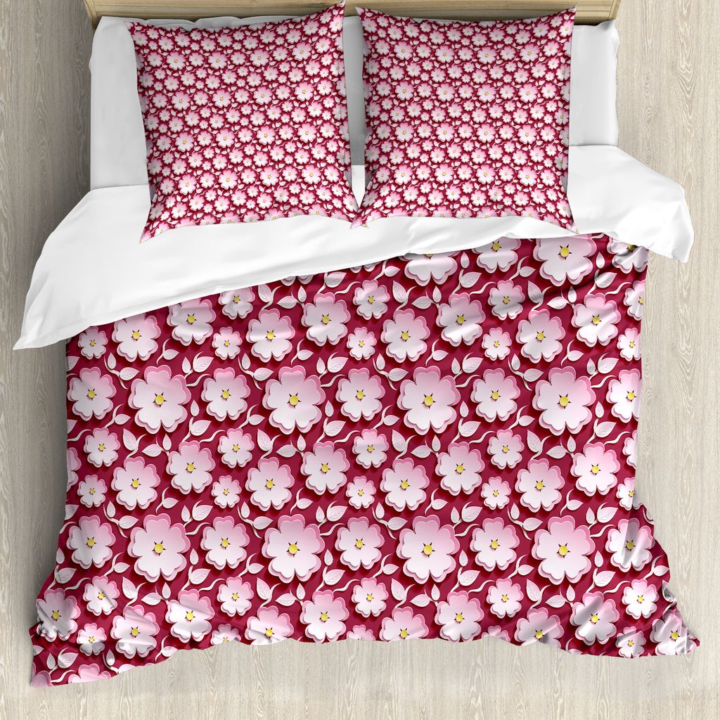 ABAKUHAUS asiatisch Bettbezug, Romantische Blumenmuster, Milbensicher Allergiker geeignet mit Kissenbezügen, 200 cm x 200 cm - 80 x 80 cm, Rosa, G...