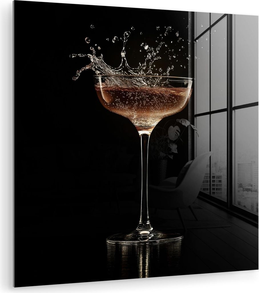 MuchoWow Glasbilder - Bilder auf Wandbild - Foto auf Glas Cocktail - Schwarz - Spritzer - Glas 90x90 cm Wanddekoration aus Glas - Acrylglasbild - A...