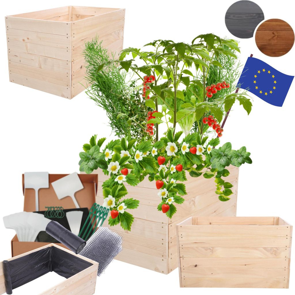 MODO24 Hochbeet Holz, Pflanzkasten, Massivholz, Kiefer, Kräuterbeet, Blumenkasten, Garten, Terrasse, 54x103x90 cm, Natur imprägniert, ZP06