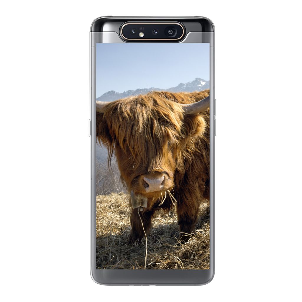 MuchoWow Handyhülle Schutzhülle Hülle für Samsung Galaxy A80 Schottischer Highlander - Berg - Schnee Silikon Softcase Handy Hülle - Schutzde...