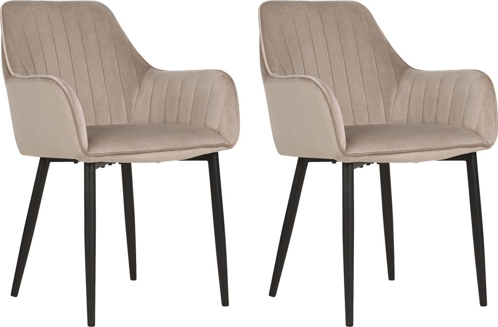 BELIANI Esszimmerstuhl 2er Set Taupe Samtstoff mit Schwarzen Metallbeinen Armlehnen Retro Design Polsterstuhl Wohnzimmer Esszimmer Ausstattung