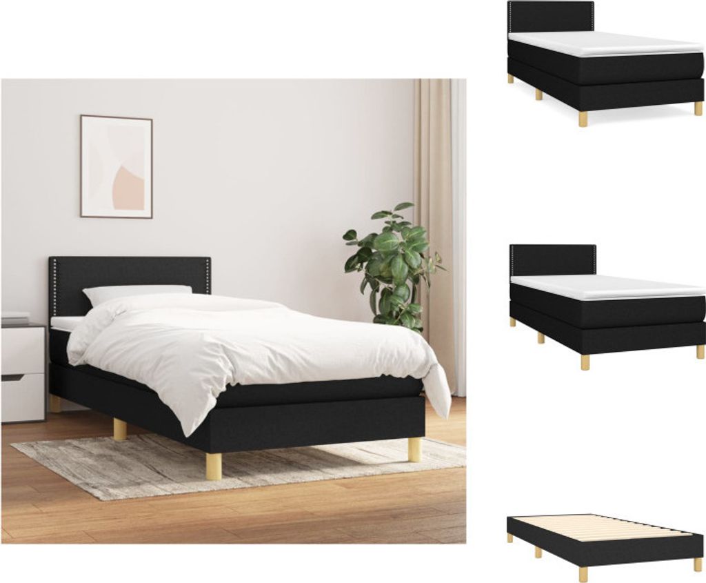 vidaXL Boxspringbett mit Matratze Schwarz 100x200 cm Stoff - Betten & Bettgestelle