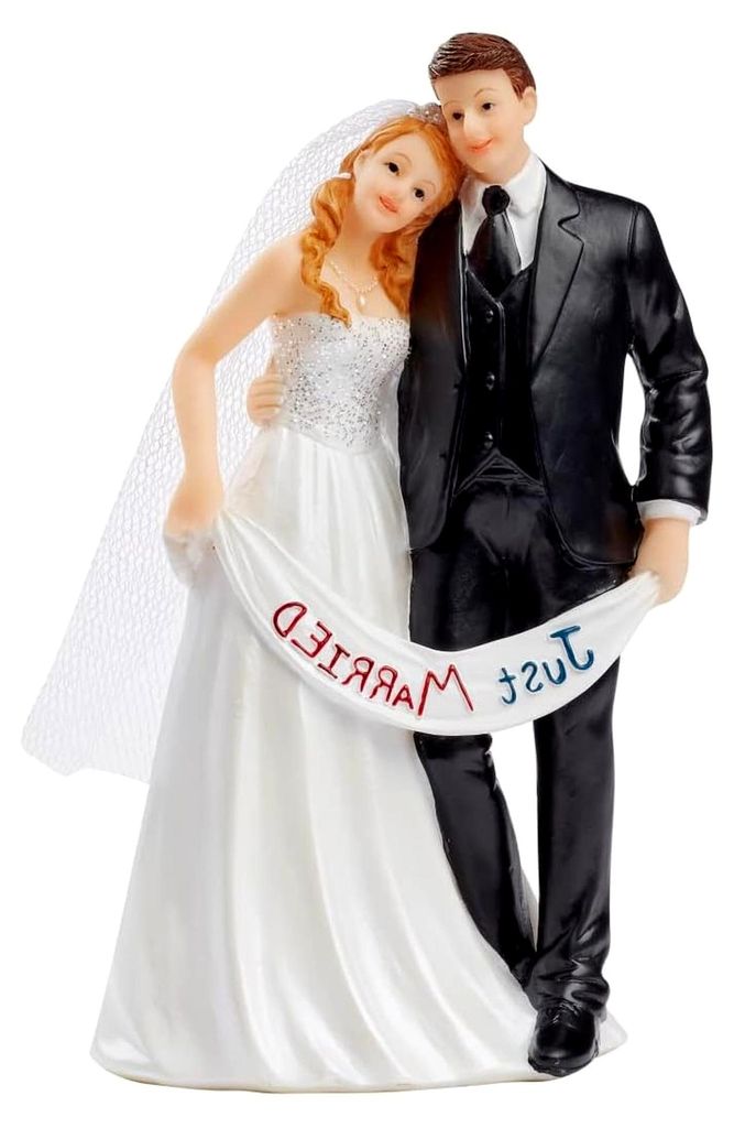 'Wedding Cake Topper Just Married 13,5 cm Wedding Couple Bride and Groom with Banner Cake Decoration Cake Stand Wedding Cake Topper