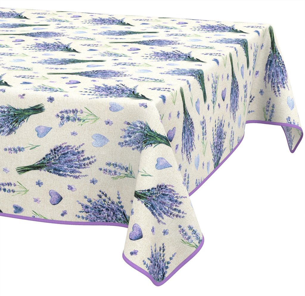 Tischdecke 100x160cm Rechteckig Lila abwaschbar Baumwolloptik Lavendel Lila wetterfest mit Saumkante