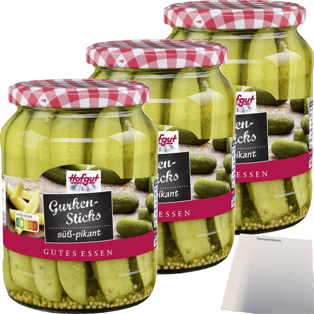Hofgut Gurkensticks 3er Pack (3x720ml Glas) + usy Block Produktbild 