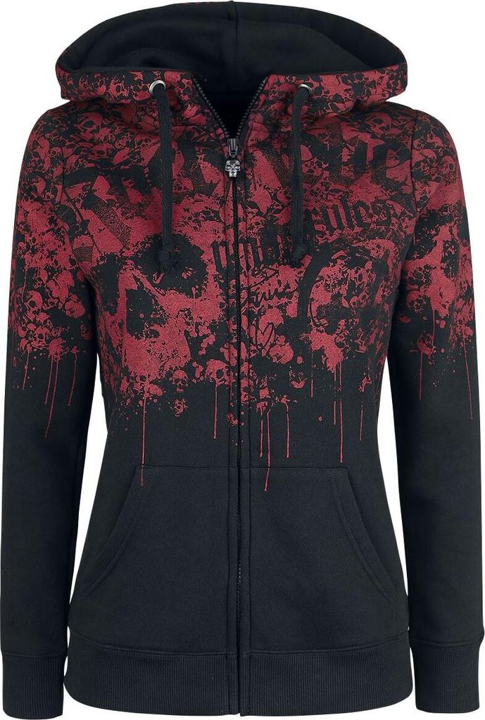 Rock Rebel by EMP Damen schwarze Kapuzenjacke mit rotem Print 3XL