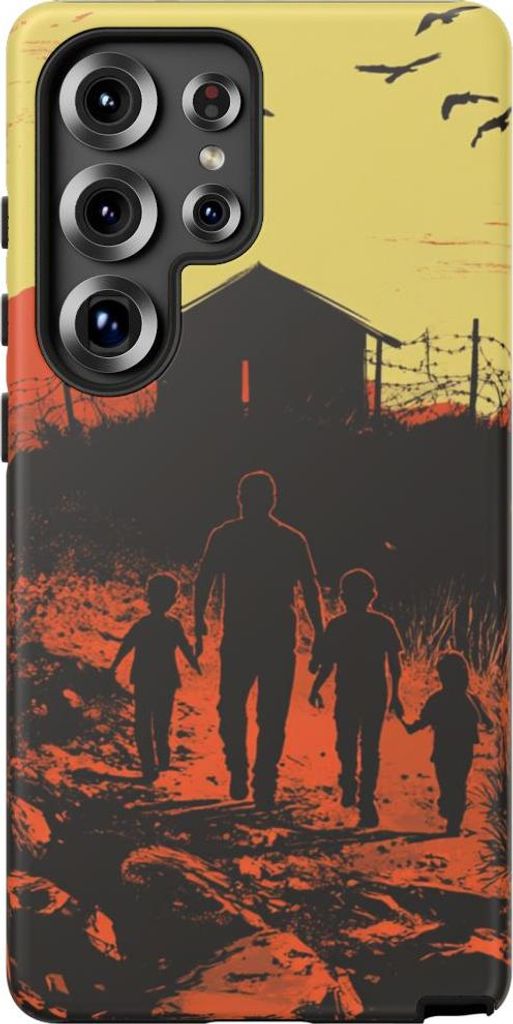 Familie auf dem Weg zum Stacheldrahtzaun – Hülle Kompatibel mit Samsung Galaxy S25 Ultra