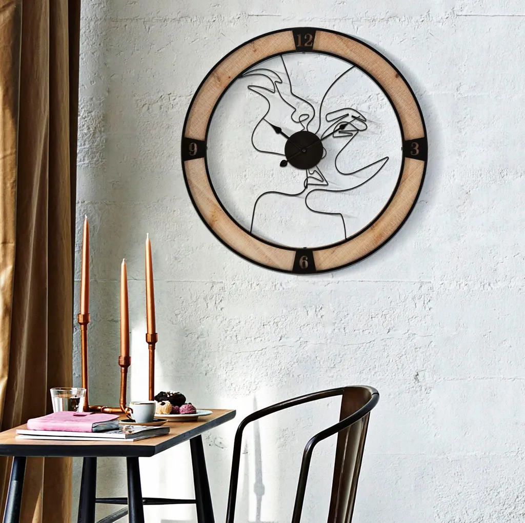 Set de 2 horloges murales design industriel 60 cm en métal et bois doux - 5