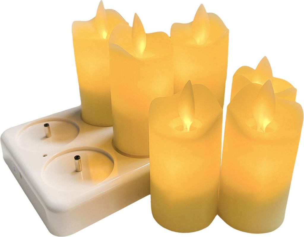 Flackernde flammenlose Kerzen Packung mit 6 wiederaufladbaren realistischen LED-Kerzen mit 4-Tasten-Fernbedienung Kunststoff elektrische Kerzen in ...