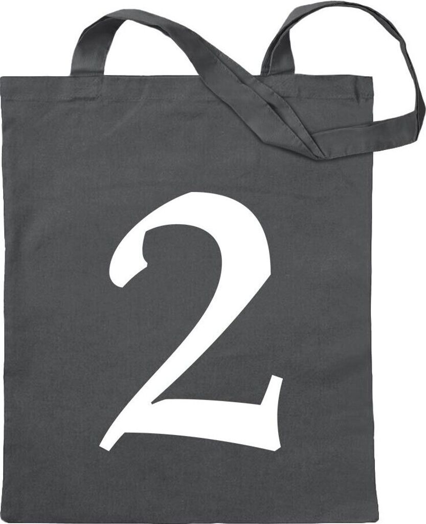 Kiwistar - Baumwolltasche - stahlgrau - Zahl 2 - Zahlen Nummern - Turnbeutel Fun Rucksack Sport Beutel Gymsack Ziehgurt
