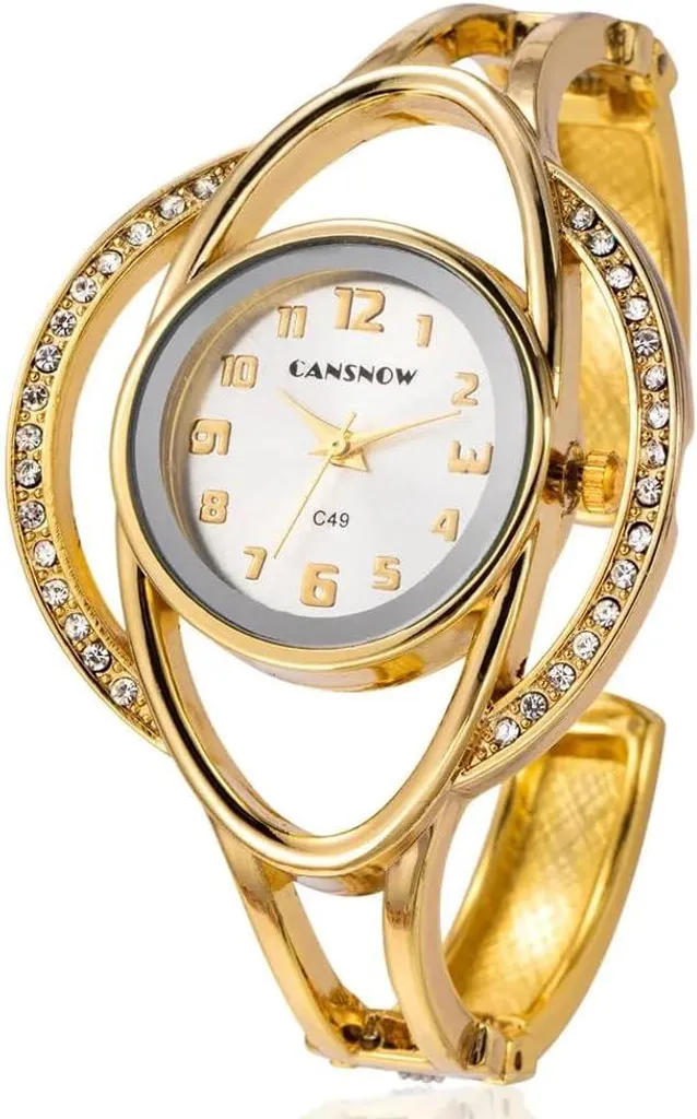 Elegante orologio da donna con chiusura a scatto - Design bianco e oro con movimento al quarzo, bracciale in metallo e dettagli scintillanti - Orologio elegante da indossare tutti i giorni e nelle occasioni speciali - 1