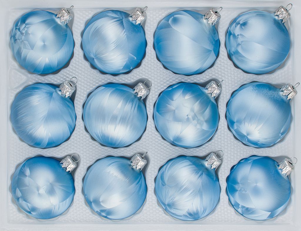 12 tlg. Glas-Weihnachtskugeln Set in "Ice Blau" Eislack Produktbild 1