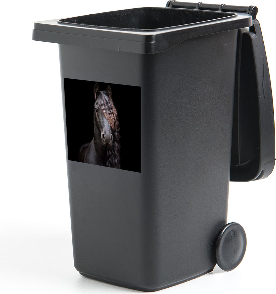 MuchoWow Mülltonnenaufkleber Pferde - Friesisch - Mähne - Schwarz - Tiere 40x40 cm - Abfall-Aufkleber - Container - für Abfallcontainer