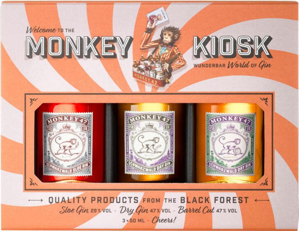 Monkey Kiosk Set Dry Gin + Sloe Gin + Barrel Cut + Box