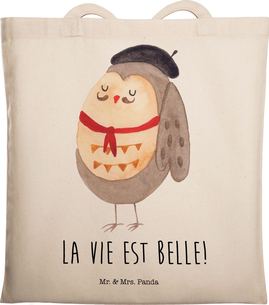 Mr. & Mrs. Panda Jutebeutel Eule Frankreich - Transparent - Geschenk, Tote Bag, Spruch, Französisch, Tasche, Schultasche, Einkaufstasche, Uni