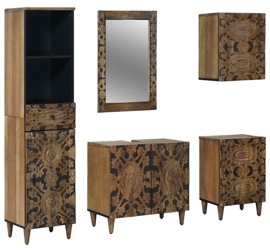 vidaXL Badezimmermöbel-Set mit Schubladen 5 pcs Braun Massivholz Mango