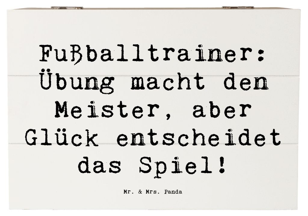 Mr. & Mrs. Panda Holzkiste Spruch Fußballtrainer Erfolgskick 22 x 15 cm - Weiß - Geschenk, Geschenke mit Herz, Berufe, Übung macht den Meister, ...
