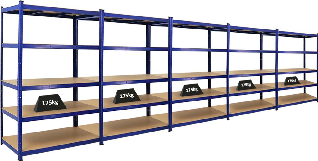 Mega Deal | 5x Schwerlastregal TAURUS | HxBxT 180x120x60cm | Fachlast 175kg | Blau