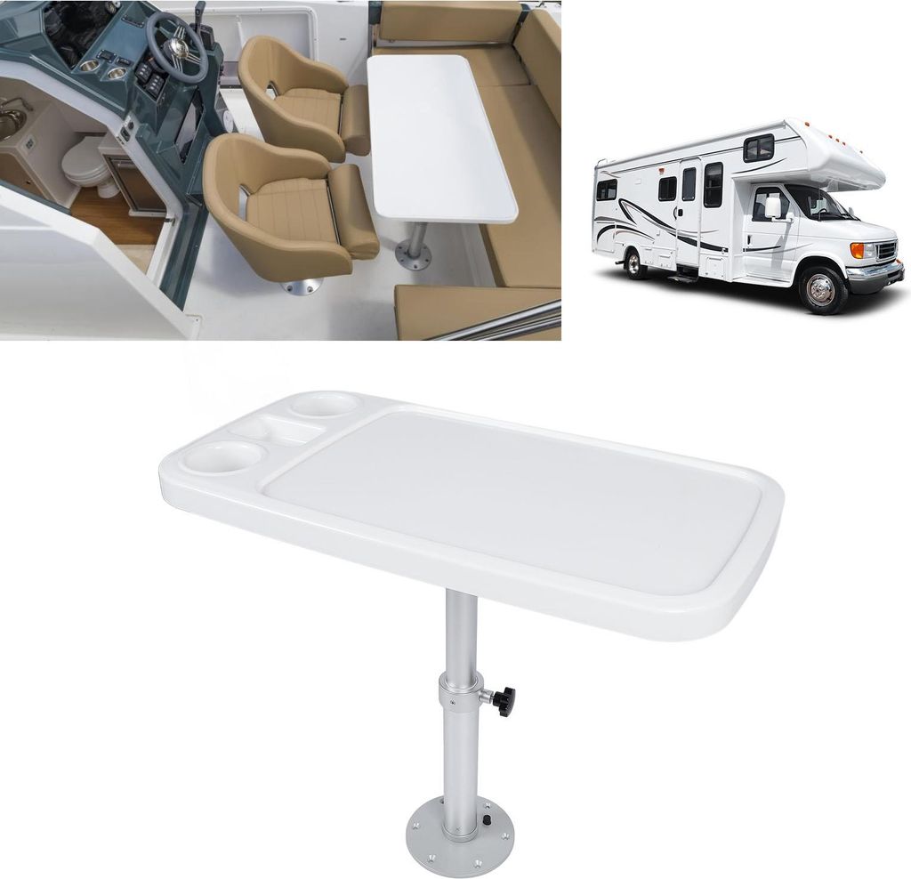 Wohnmobil-Tisch, 460–700 mm, höhenverstellbar, abnehmbares Boot und Sockel-Set mit 2 Getränkehaltern für Wohnwagen, Yacht, Pontondeck