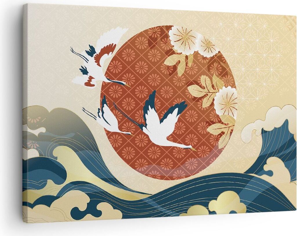 Bild auf Leinwand - Leinwandbild - Einteilig - Reiher Sonne Meer - 70x50cm - Wand Bild - Wanddeko - Wandbilder - Leinwanddruck - Bilder - Wanddekor...