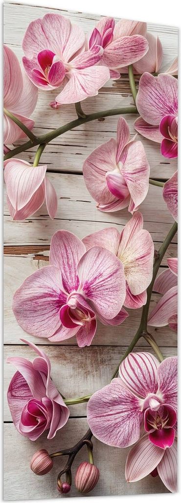 Glasbild 50x125cm in XXL für Wohnzimmer, Schlafzimmer Motiv Orchideen auf Holz