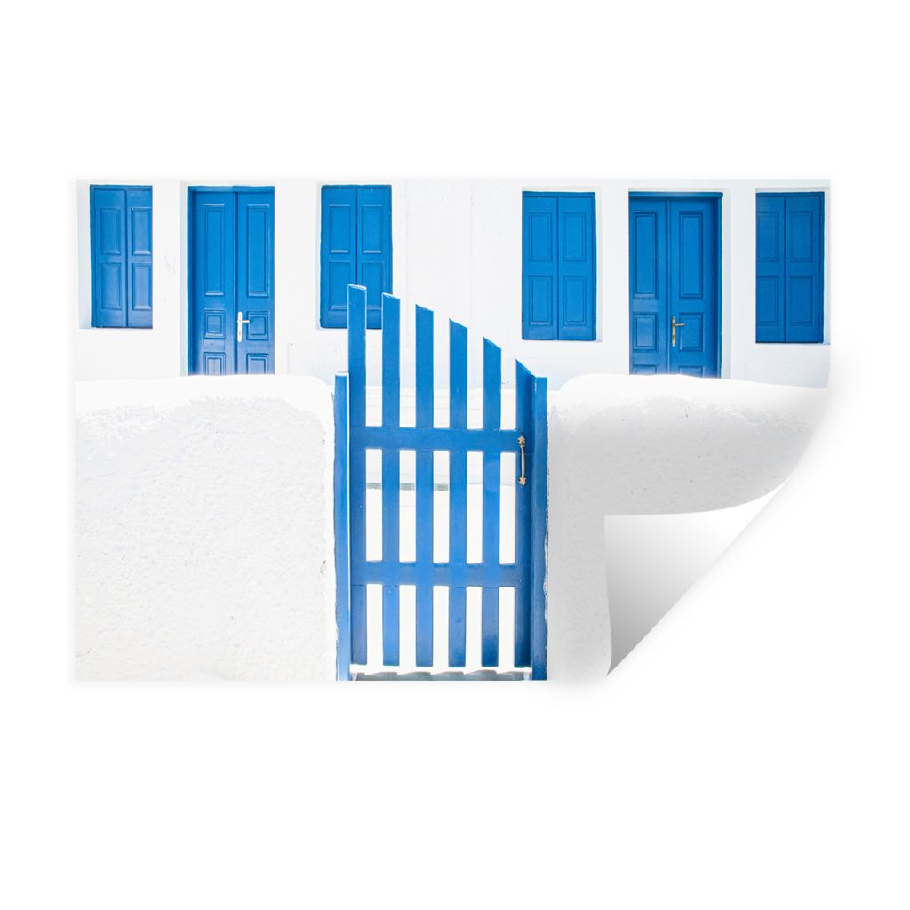 MuchoWow Wandtattoo Wandsticker Wandaufkleber Architektur - Zaun - Weiß - Blau - Türen 120x80 cm Selbstklebend und Repositionierbar - Selbstkle...