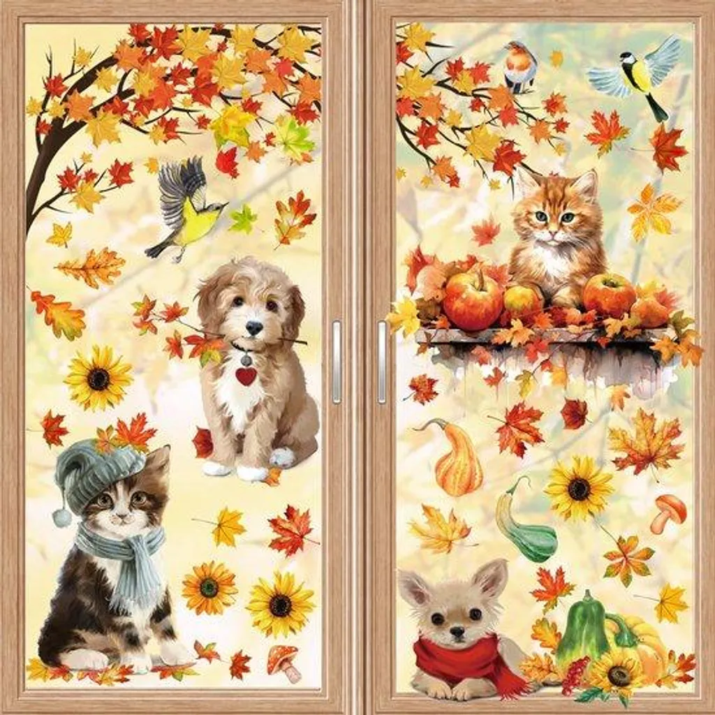 Déco Fenêtre Automne pour Chambre Enfant et Café - Kit 9 Feuilles Thème