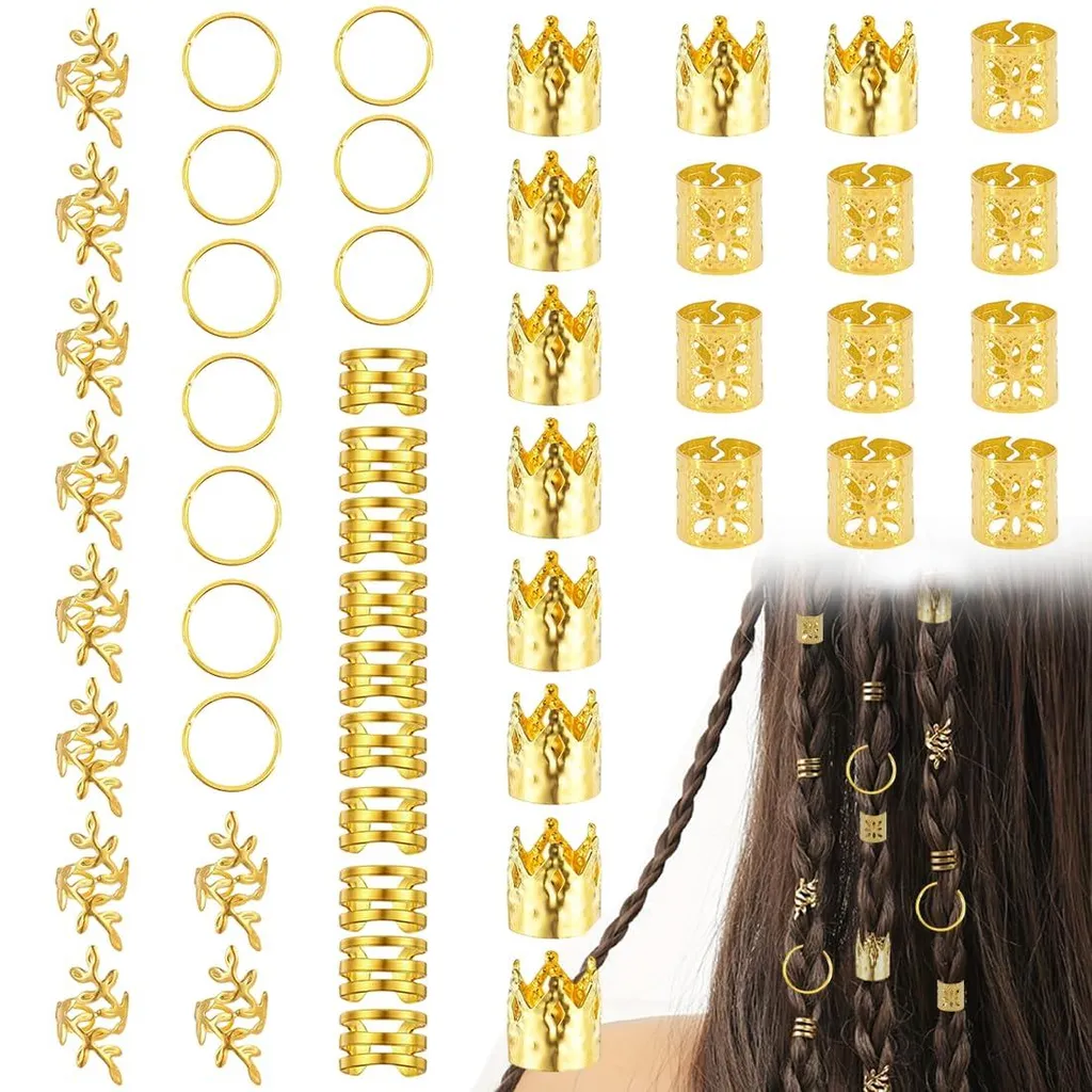 Lot de 50 Bijoux Dreadlocks Dorés en Aluminium pour Tresses et Nattes