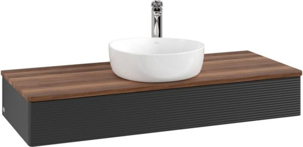 V&B Waschtischunterschrank mit Frontstruktur, mit Beleuchtung Antao 120x19x50cm, HL, WBP w. wal, bla m Lac