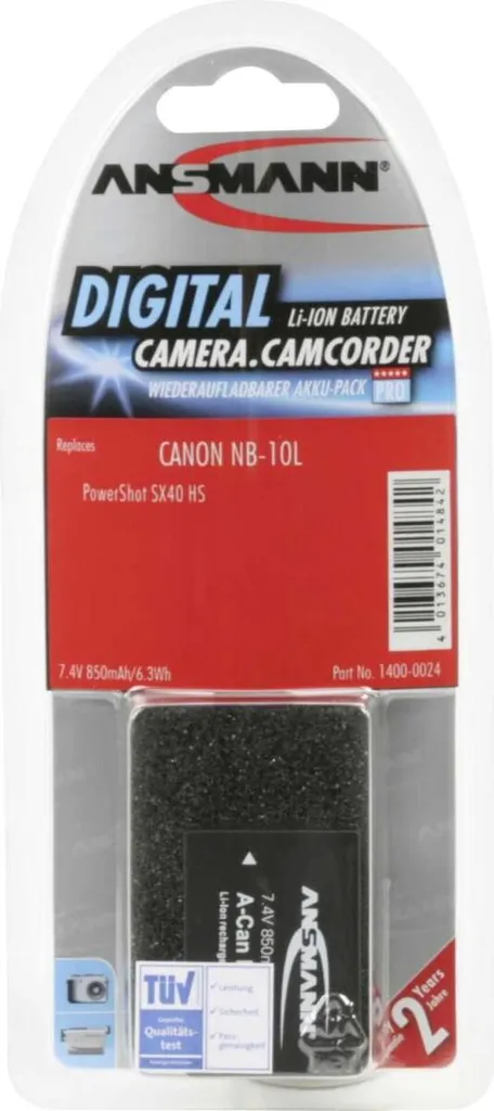 Batterie Ansmann A-Can NB 10L Li-ion 3.7V 850mAh pour Canon 1400-0024