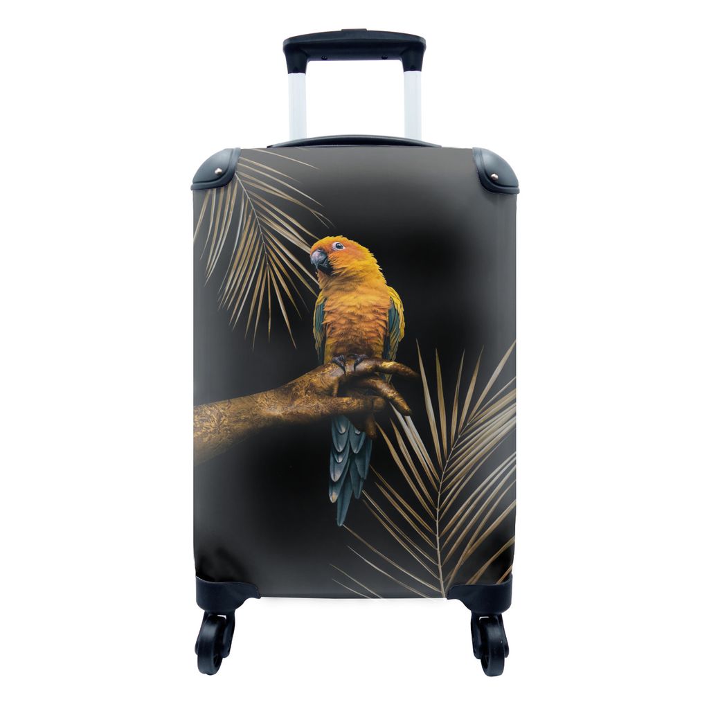 MuchoWow Koffer Handgepäck Trolley Rollkoffer Kleine Reisekoffer mit 4 Rollen - Gelb - Farn - Papagei - Cabin Size < 55x40x23 cm & 55x40x20 cm -...