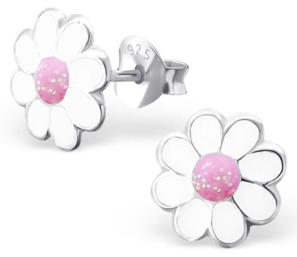 Kinderohrstecker: Mädchen Ohrringe Silber „Blume mit Produktbild 