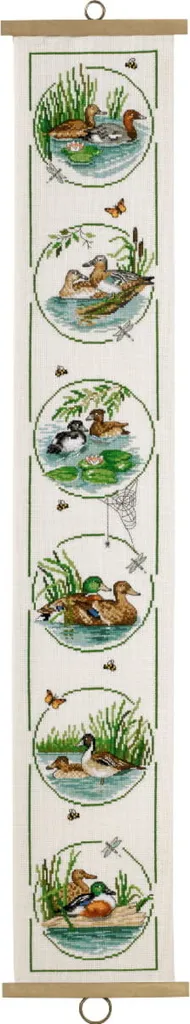 Décoration Murale à Broder Point de Croix Canards Permin 16x97 cm