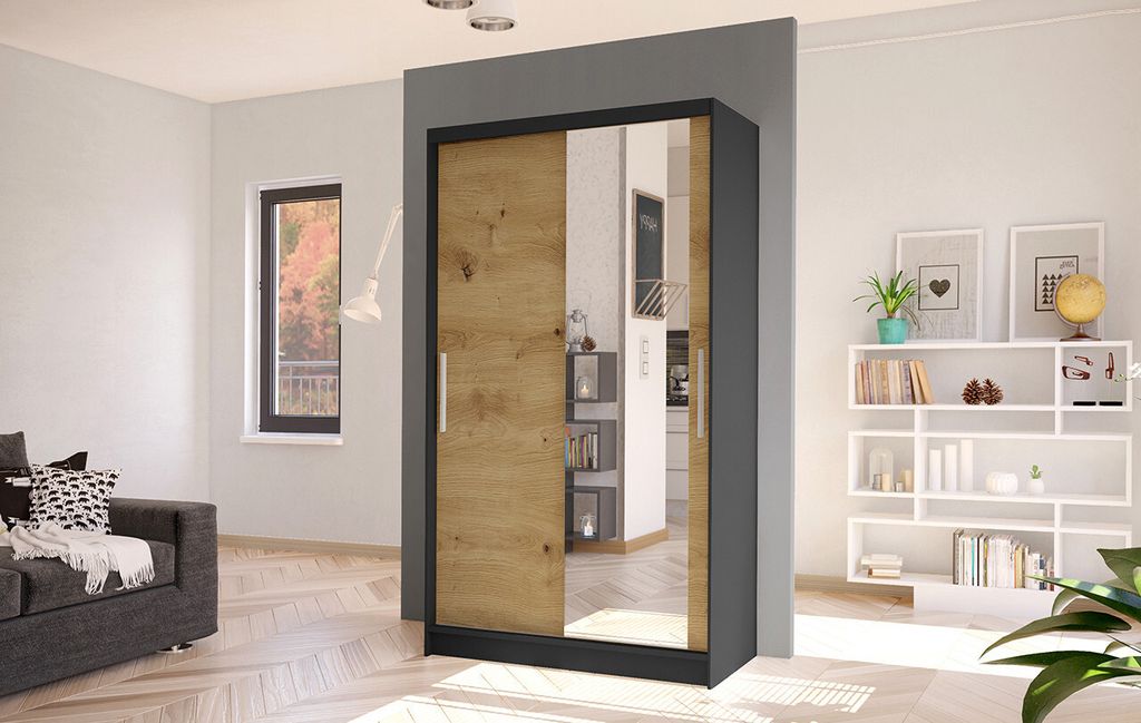 Moderner Kleiderschrank BRUNO 6 – Breite 100 cm, Schwarz / Produktbild 