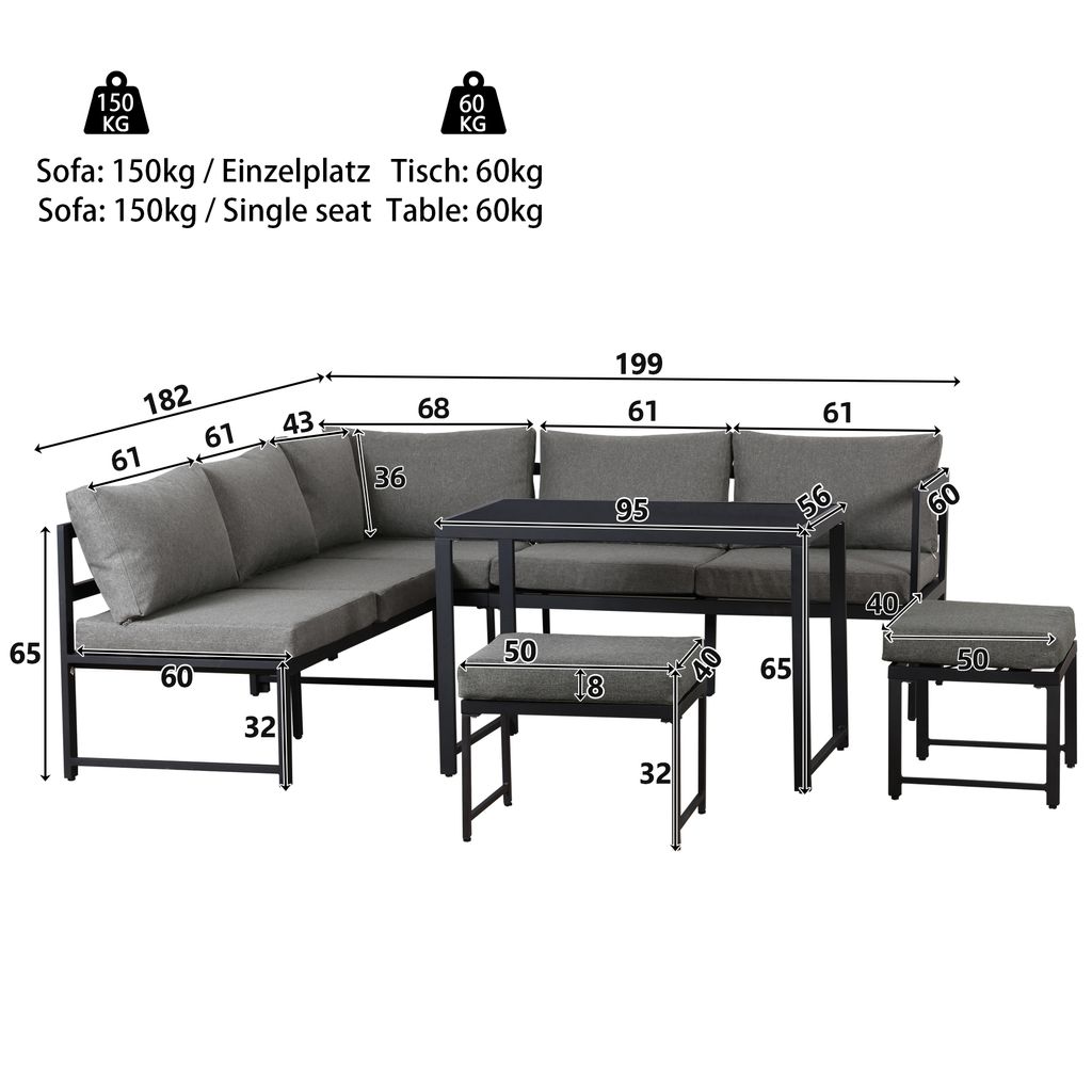 Flieks Gartenmöbel Set 5-tlg, Balkonmöbel Set für 6-7 Produktbild 4