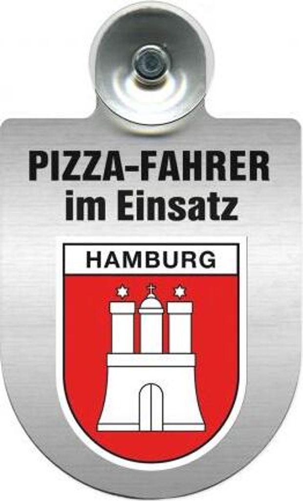 Einsatzschild mit Saugnapf - Pizza-Fahrer im Einsatz - incl. Regionenwappen nach Wahl 393833 Color - Region Hamburg