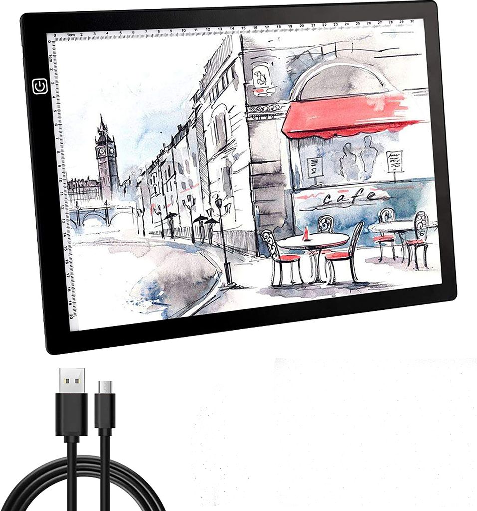 Leuchttisch A4, Leuchtplatte, Lightpad, Zeichnen, Malen, Diamond Painting, Hobby, Handwerk, Dimmbar, LED Leuchttisch mit USB Kabel