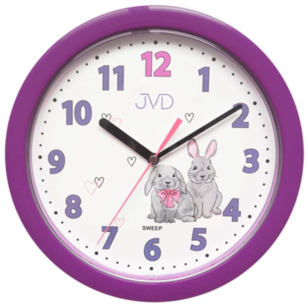 JVD HP612.D2 Wanduhr für Kinder lila Hasen Kinderwanduhr Produktbild 