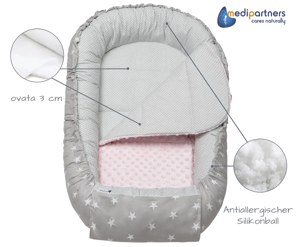 Cocon pour bébé idéal cododo 100x60 cm gris et rose en coton doux - 2