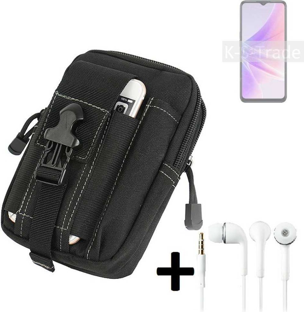 K-S-Trade Gürteltache + Kopfhörer kompatibel mit Oppo K10 5G India Gürtel Tasche Holster Schutz Hülle Handy Hülle schwarz inkl. Extrafächer