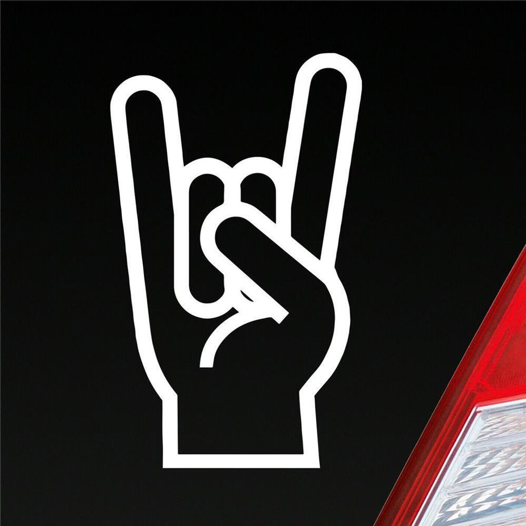 Auto Aufkleber Gabel Rock Heavy Metal Gruss Pommesgabel 8x13 cm Weiss Glanz Sticker Heckscheibenaufkleber