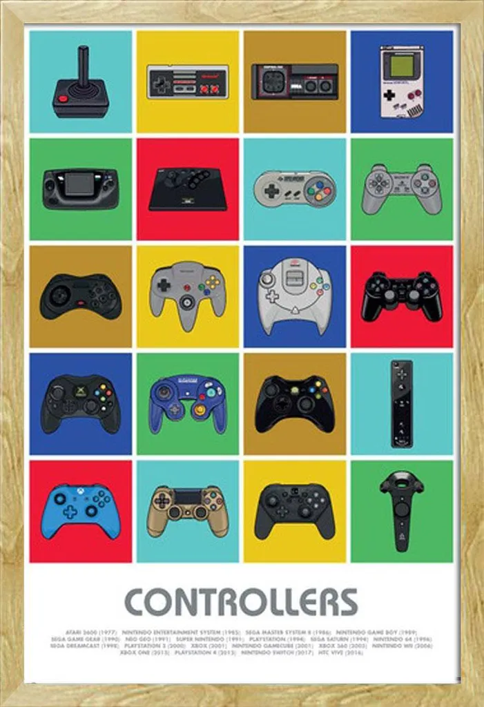 Poster Gaming Controllori con Cornice Shinsuke® MDF Faggio e Acrilico