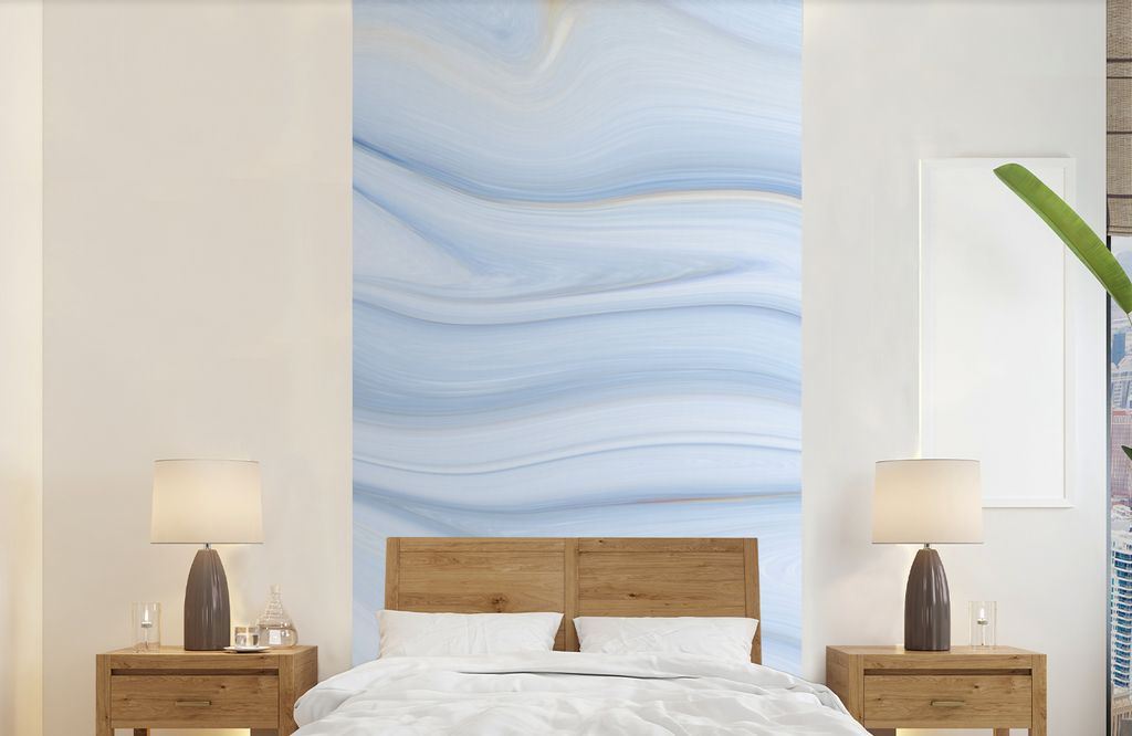 MuchoWow Fototapete für Wohnzimmer oder Schlafzimmer Wandtapete Vinyl Motivtapete Marmor - Welle - Blau - Muster - Marmoroptik - Pastell - 120x2...